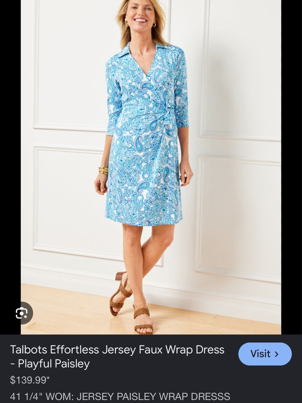 Talbots Teal and Navy Paisley Top - Picture 3 of 11